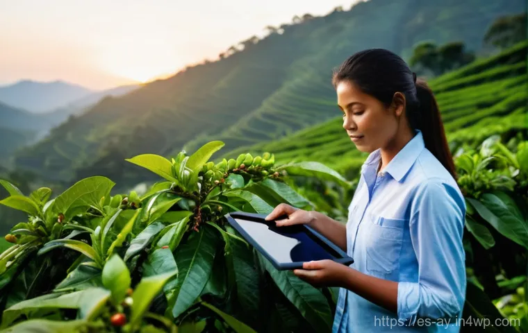 커피 원산지의 커피 관련 직업 소개 - **Prompt:** A skilled female agronomist, dressed in practical yet stylish outdoor work attire includ...