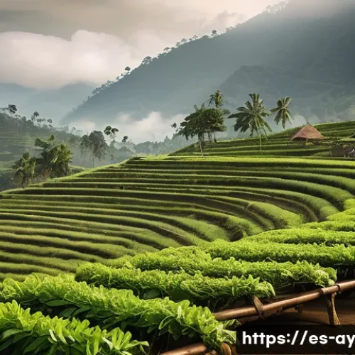 Home 29 아시아 커피 원산지 탐방 코스 - A vibrant Indonesian coffee plantation scene set in the lush highlands of Sumatra, featuring local f...